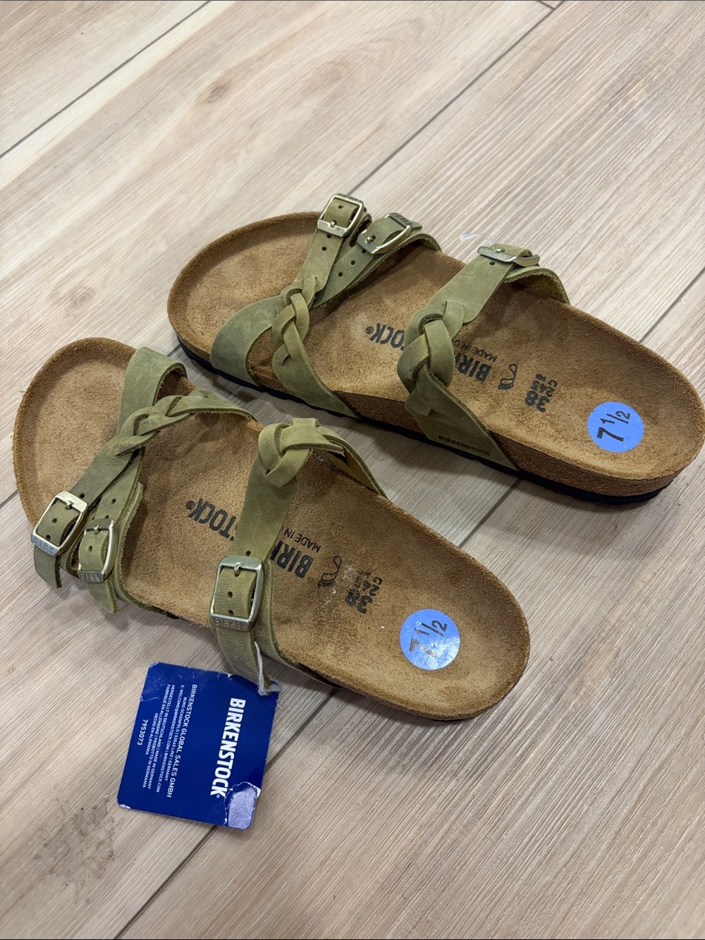 New Birkenstock Olive Braided-Strap Slide Sandals